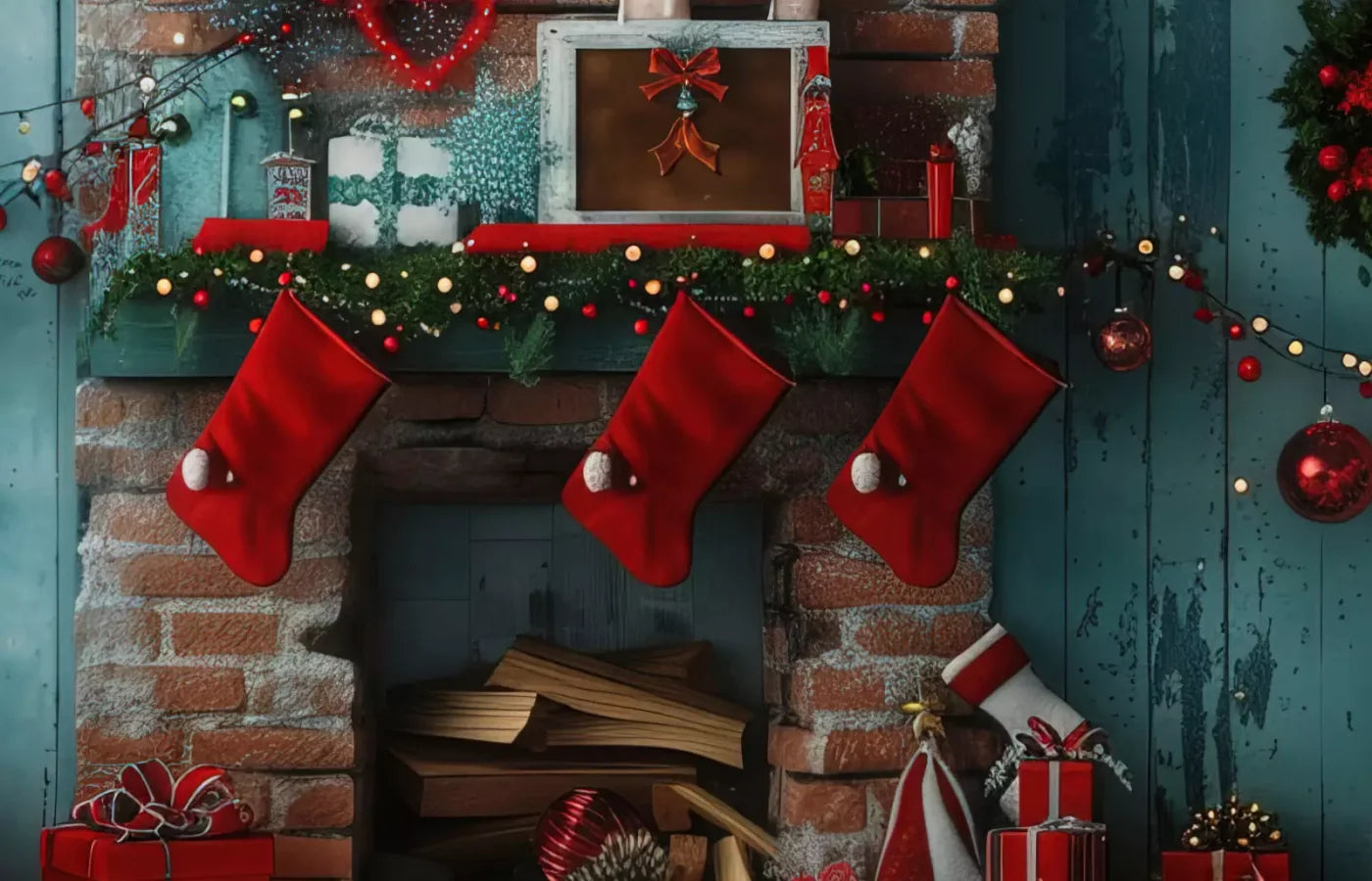 Christmas Teal Room 10X8 Middle Backdrop