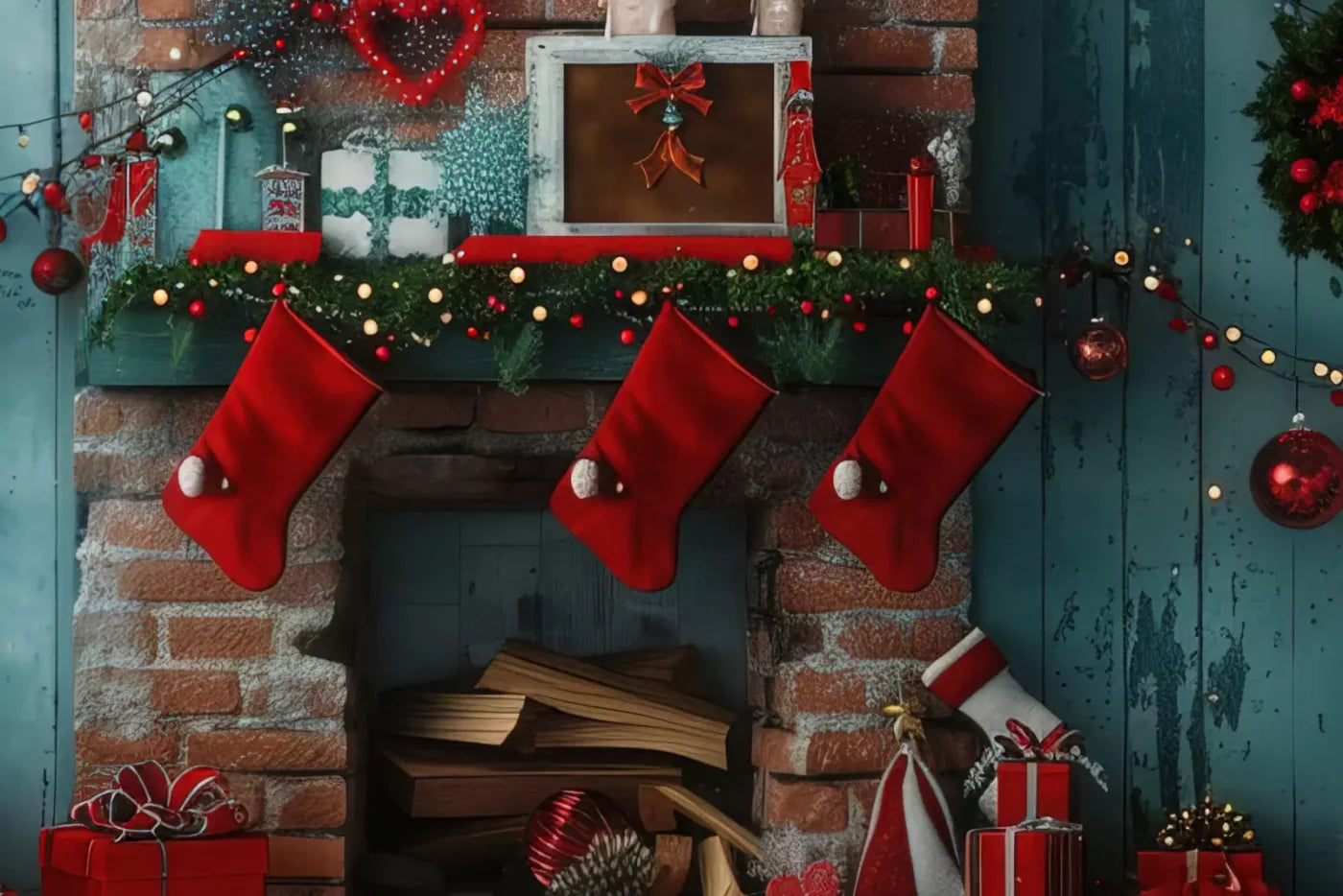 Christmas Teal Room 10X8 Middle Backdrop