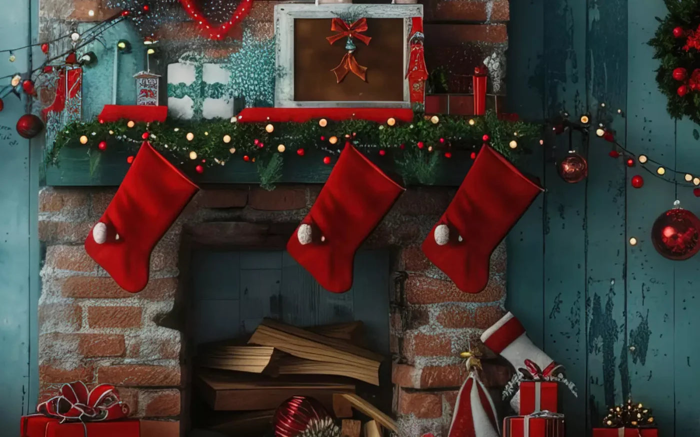 Christmas Teal Room 10X8 Middle Backdrop