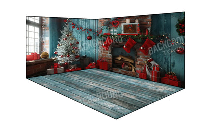 Christmas Teal Room 2 Wall Bundle Backdrop