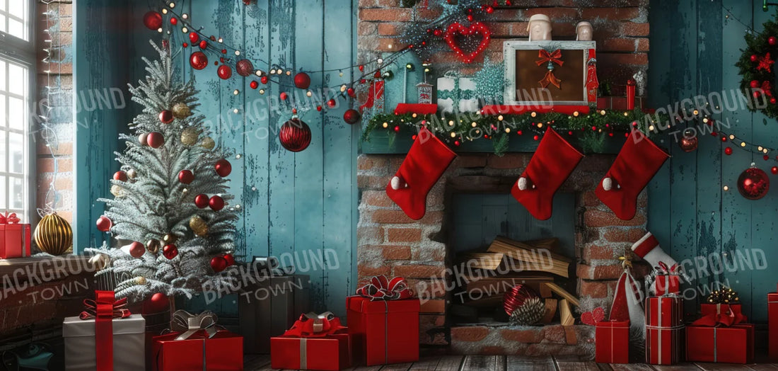 Christmas Teal Room 2 Wall Bundle Backdrop