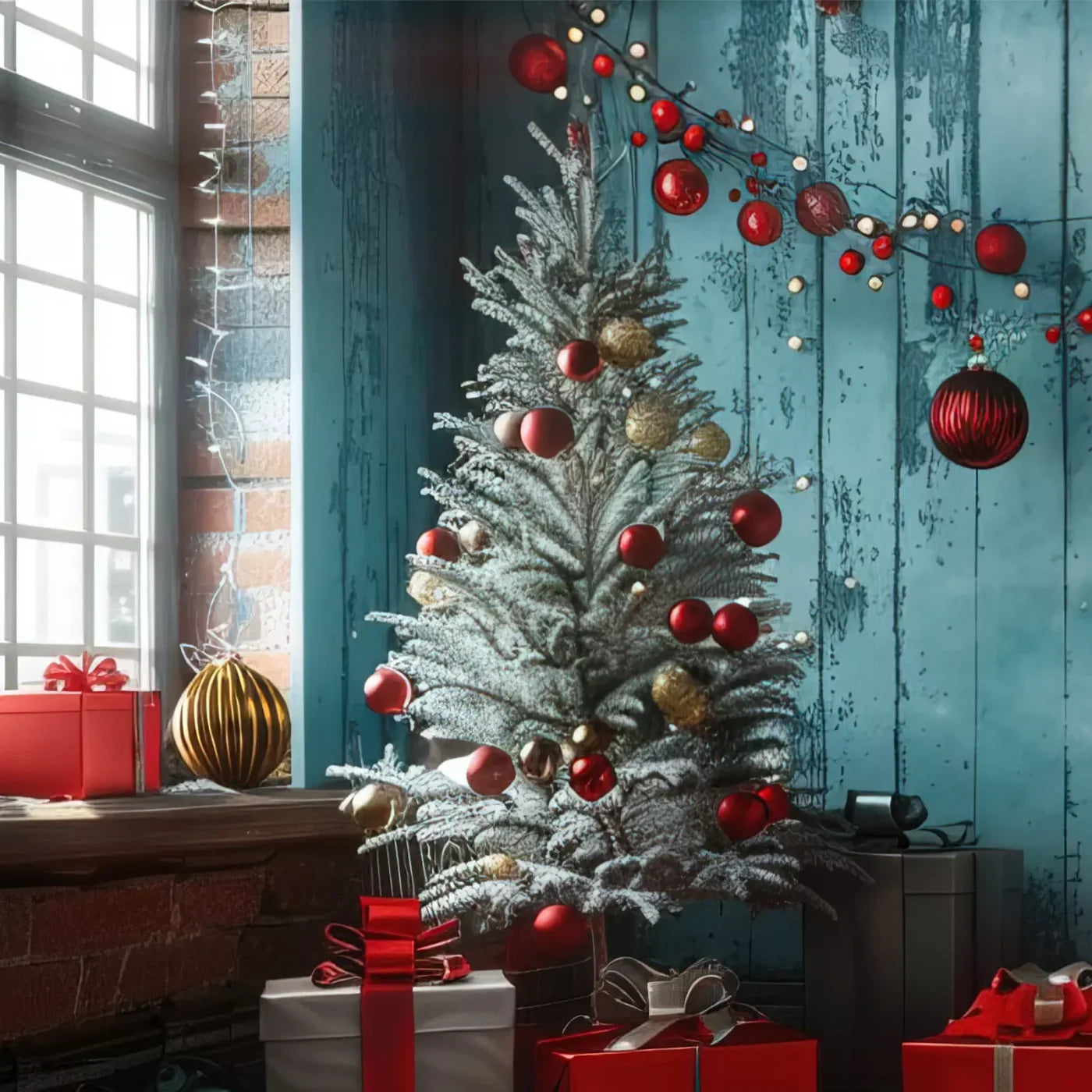 Christmas Teal Room Bundle 8X8 Left Side Backdrop