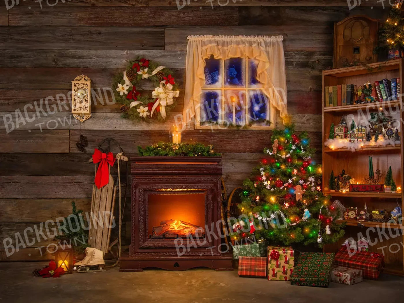 Christmas Tree And Gifts 10X8 Fleece ( 120 X 96 Inch ) Backdrop