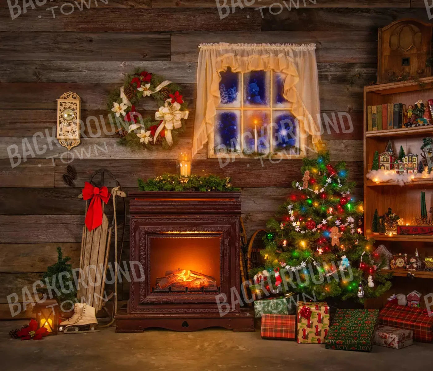 Christmas Tree And Gifts 12X10 Ultracloth ( 144 X 120 Inch ) Backdrop