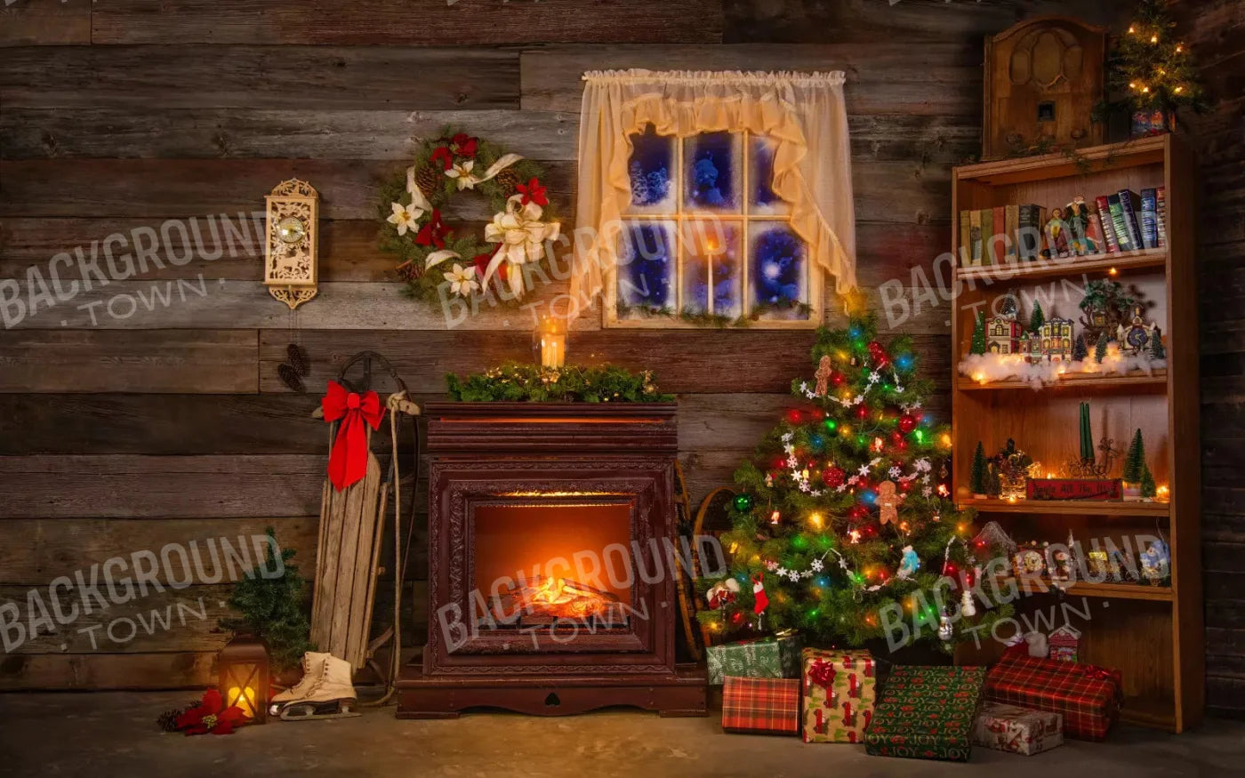 Christmas Tree And Gifts 14X9 Ultracloth ( 168 X 108 Inch ) Backdrop