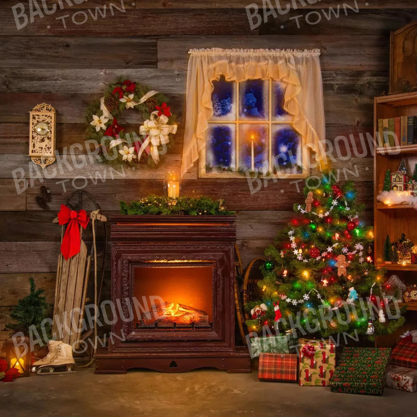 Christmas Tree And Gifts 8X8 Fleece ( 96 X Inch ) Backdrop