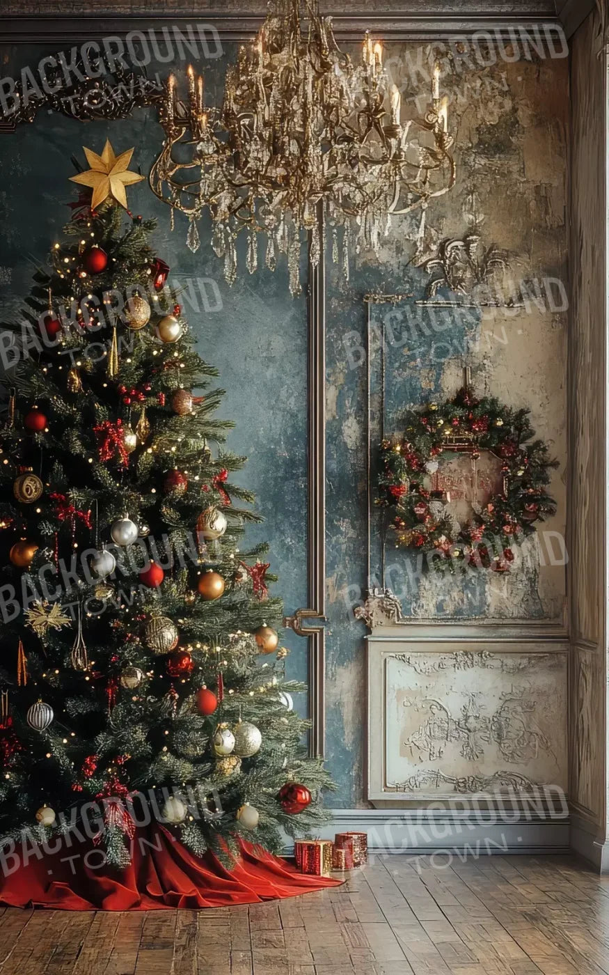 Christmas Tree With Rustic Wall 5’X8’ Ultracloth (60 X 96 Inch) Backdrop