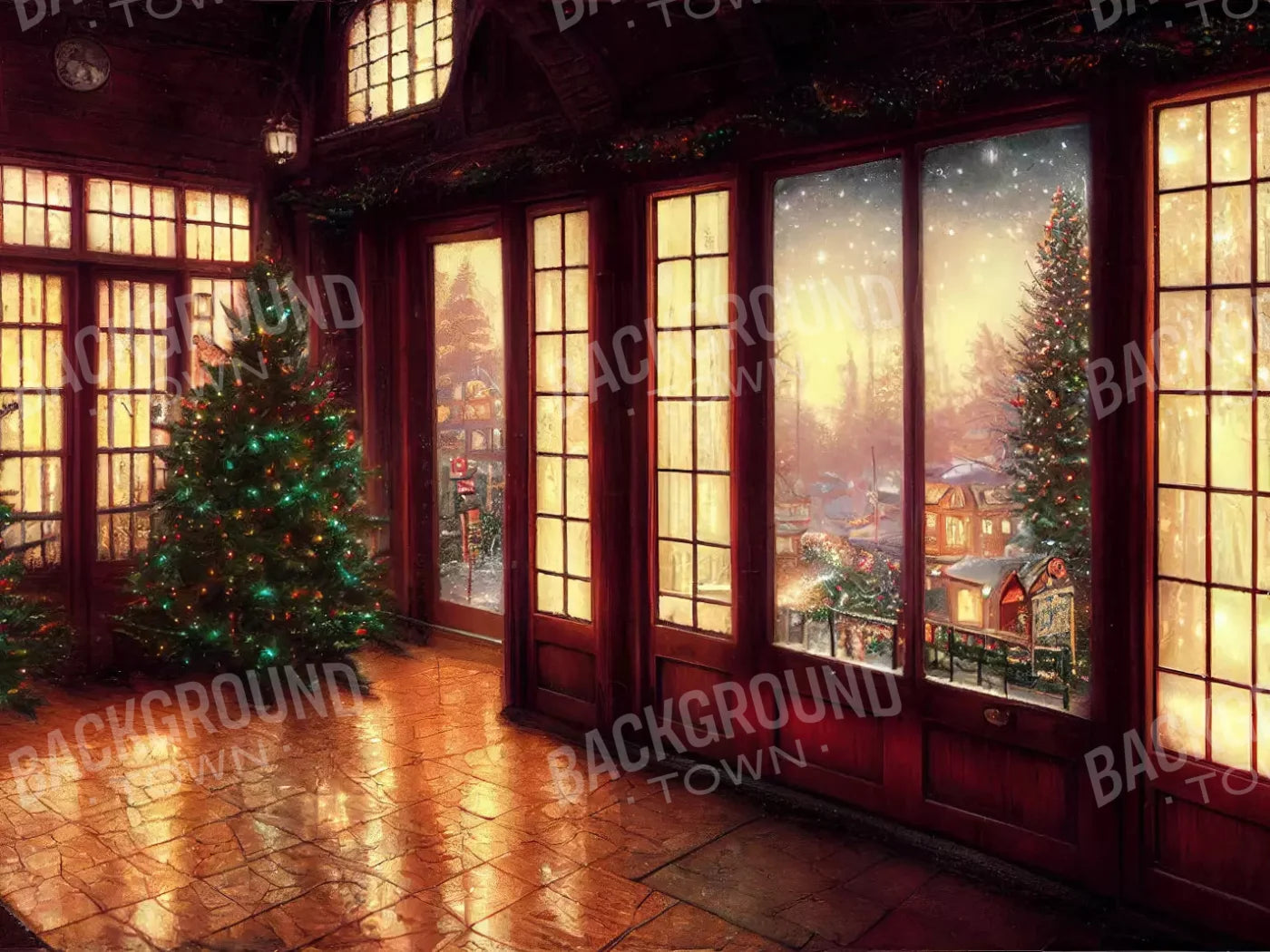 Christmas Window 10X8 Fleece ( 120 X 96 Inch ) Backdrop