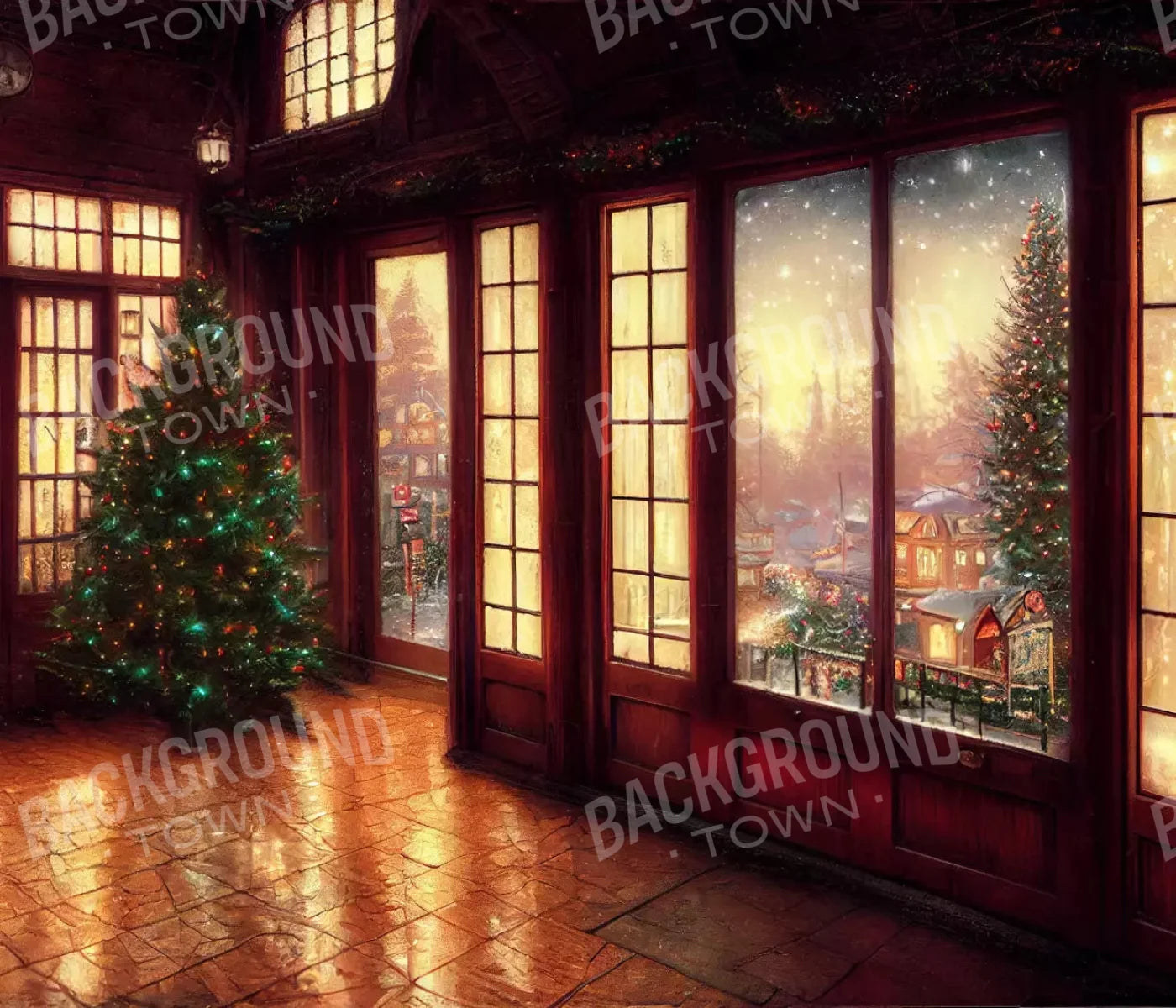 Christmas Window 12X10 Ultracloth ( 144 X 120 Inch ) Backdrop