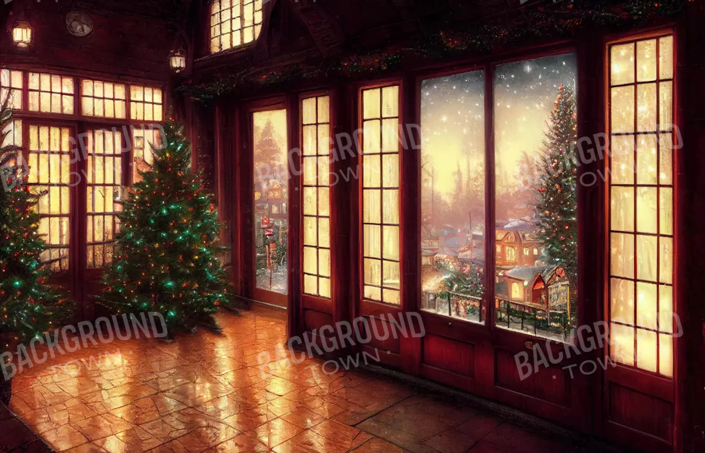 Christmas Window 12X8 Ultracloth ( 144 X 96 Inch ) Backdrop