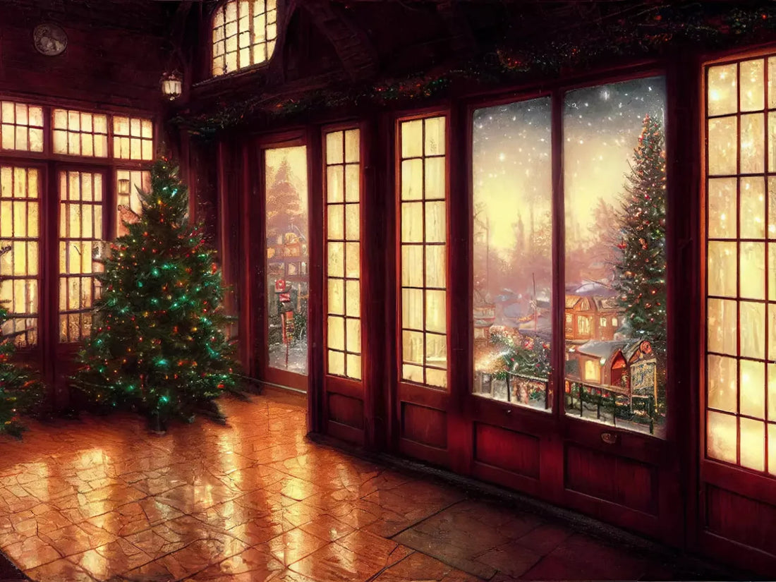 Christmas Window 68X5 Fleece ( 80 X 60 Inch ) Backdrop