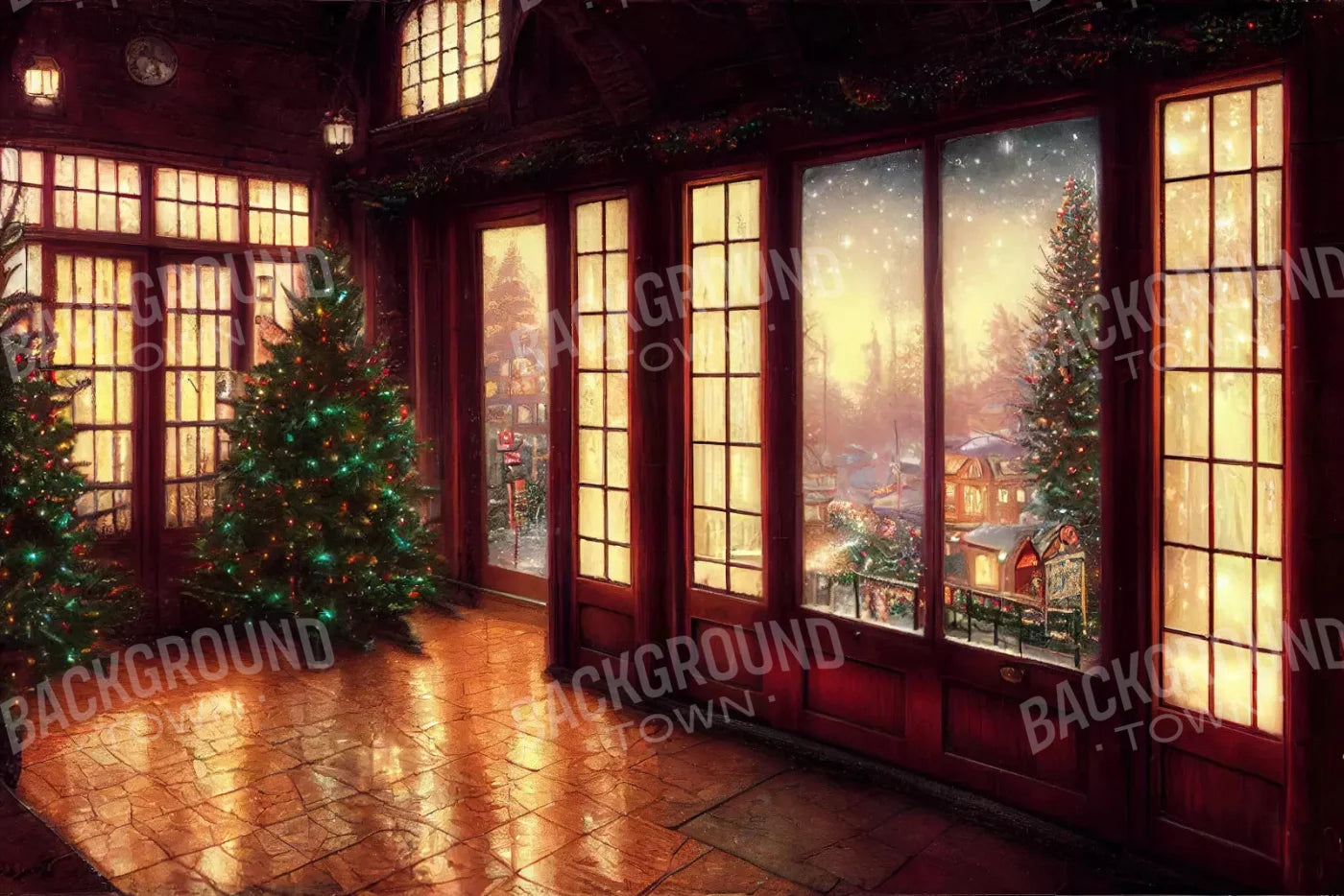 Christmas Window 8X5 Ultracloth ( 96 X 60 Inch ) Backdrop