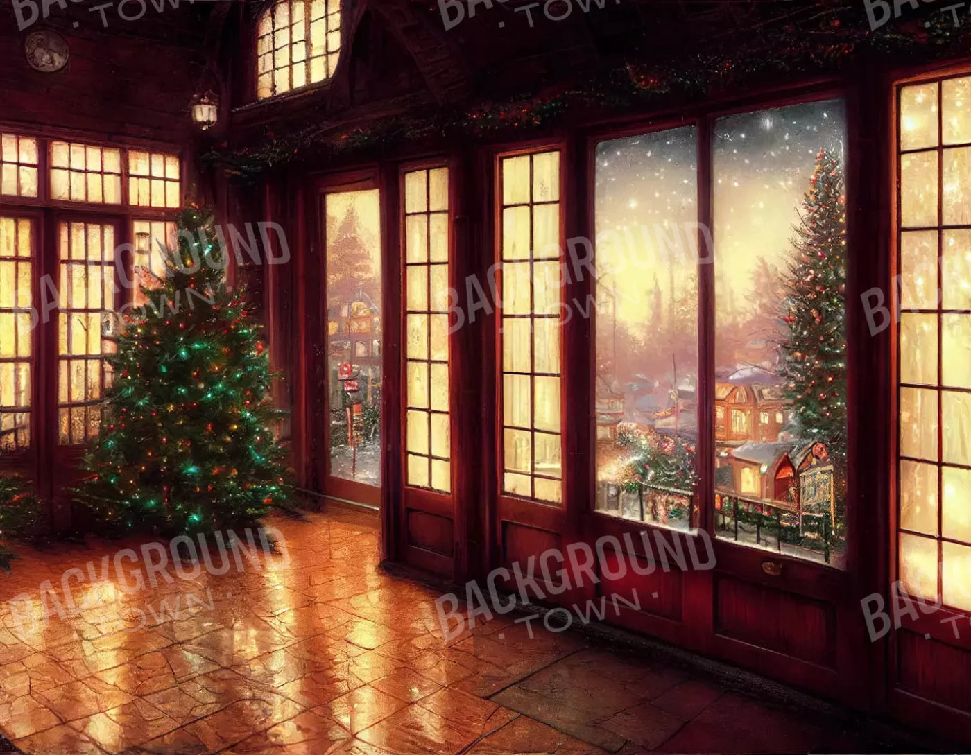 Christmas Window 8X6 Fleece ( 96 X 72 Inch ) Backdrop