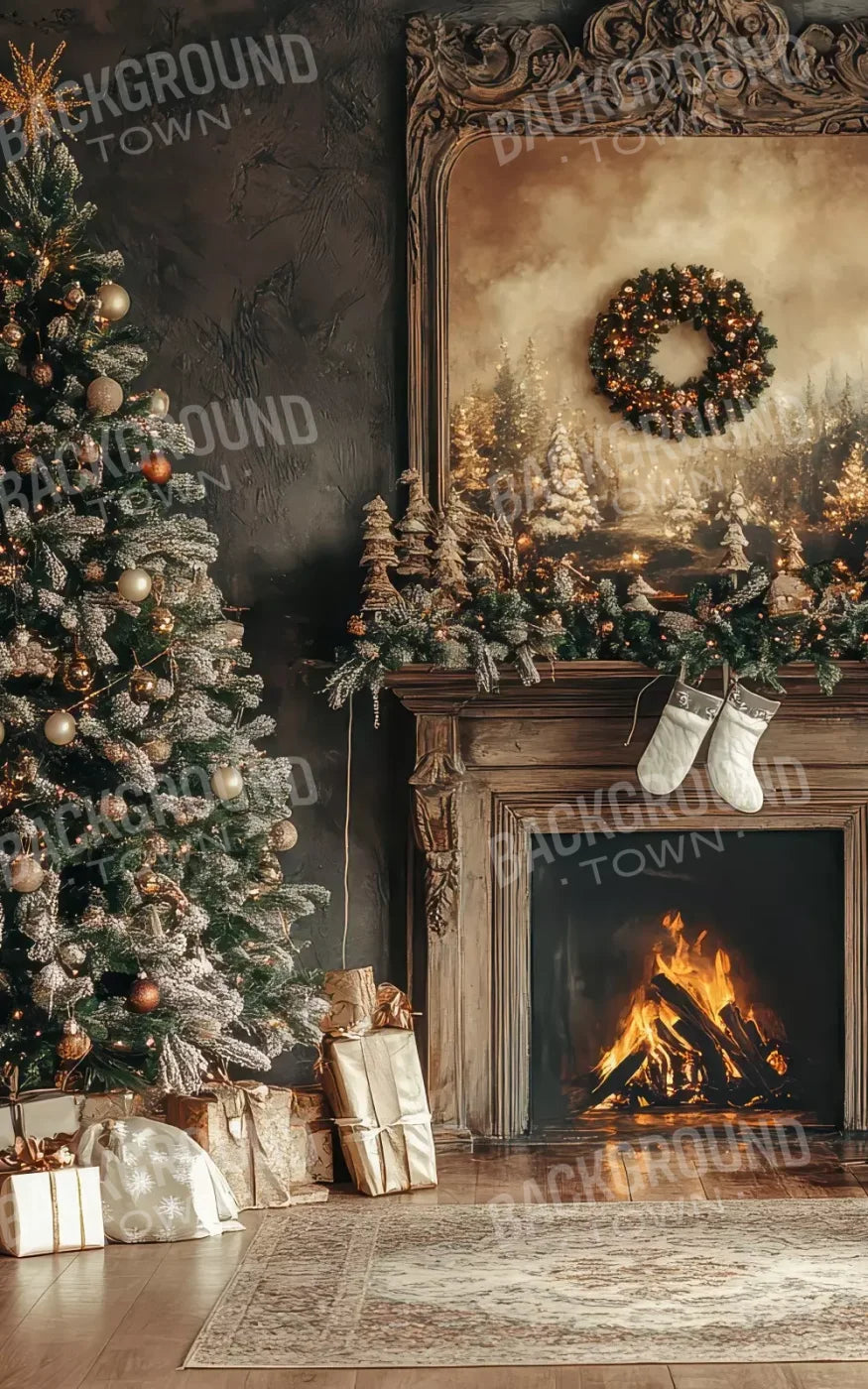 Classic Christmas Fireplace And Tree 5’X8’ Ultracloth (60 X 96 Inch) Backdrop