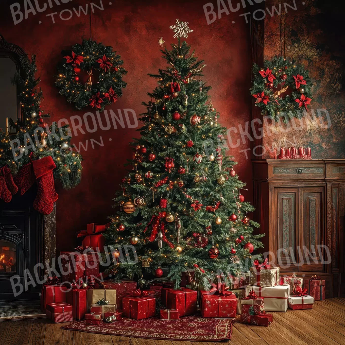 Classic Red Christmas 10’X10’ Ultracloth (120 X Inch) Backdrop