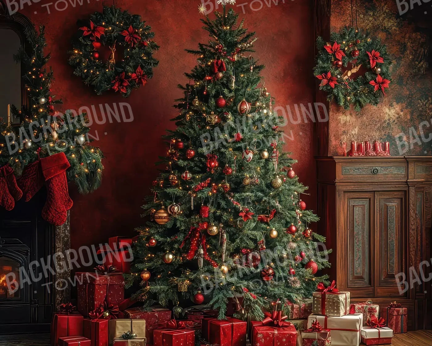 Classic Red Christmas 10’X8’ Fleece (120 X 96 Inch) Backdrop