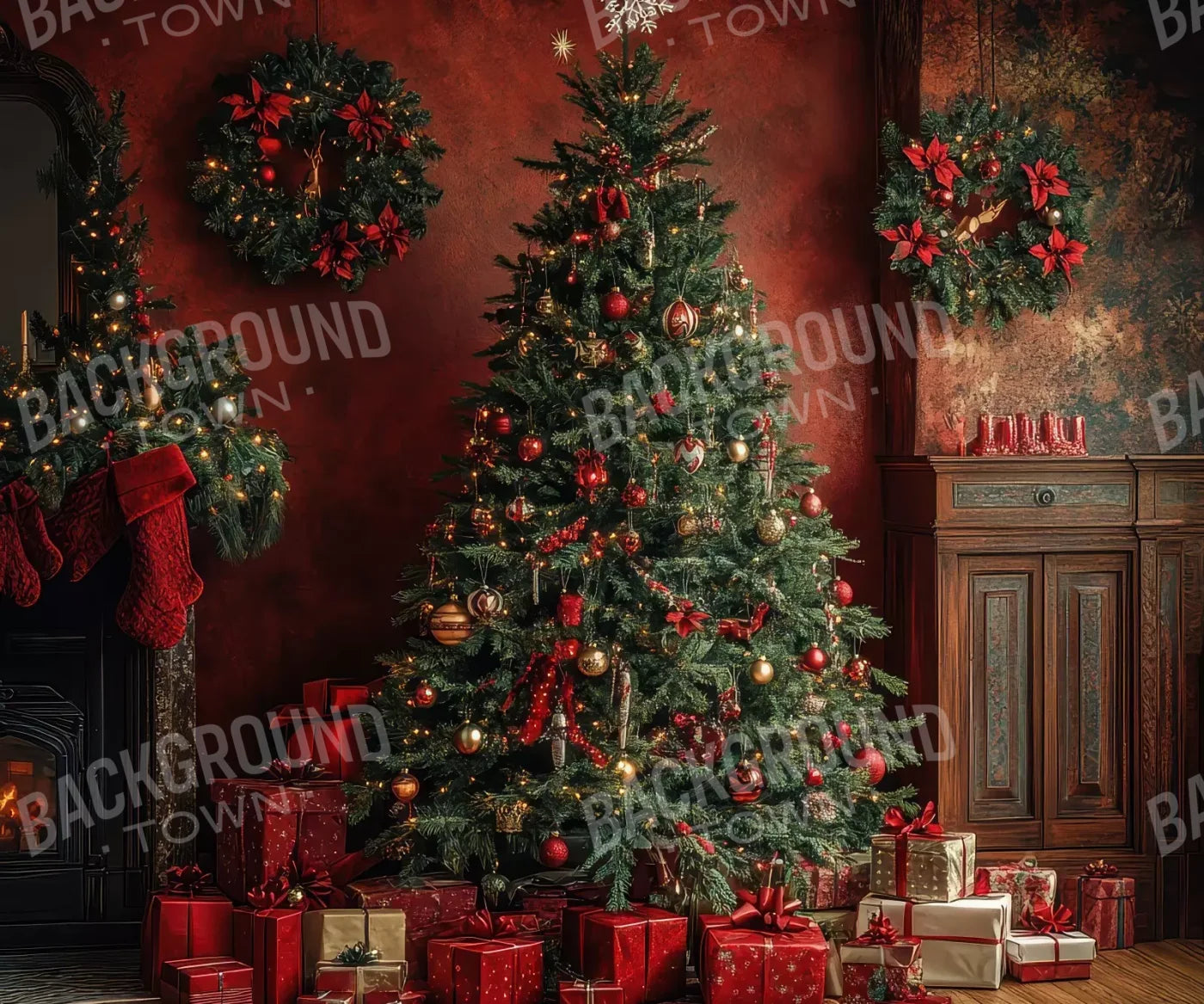 Classic Red Christmas 12’X10’ Ultracloth (144 X 120 Inch) Backdrop