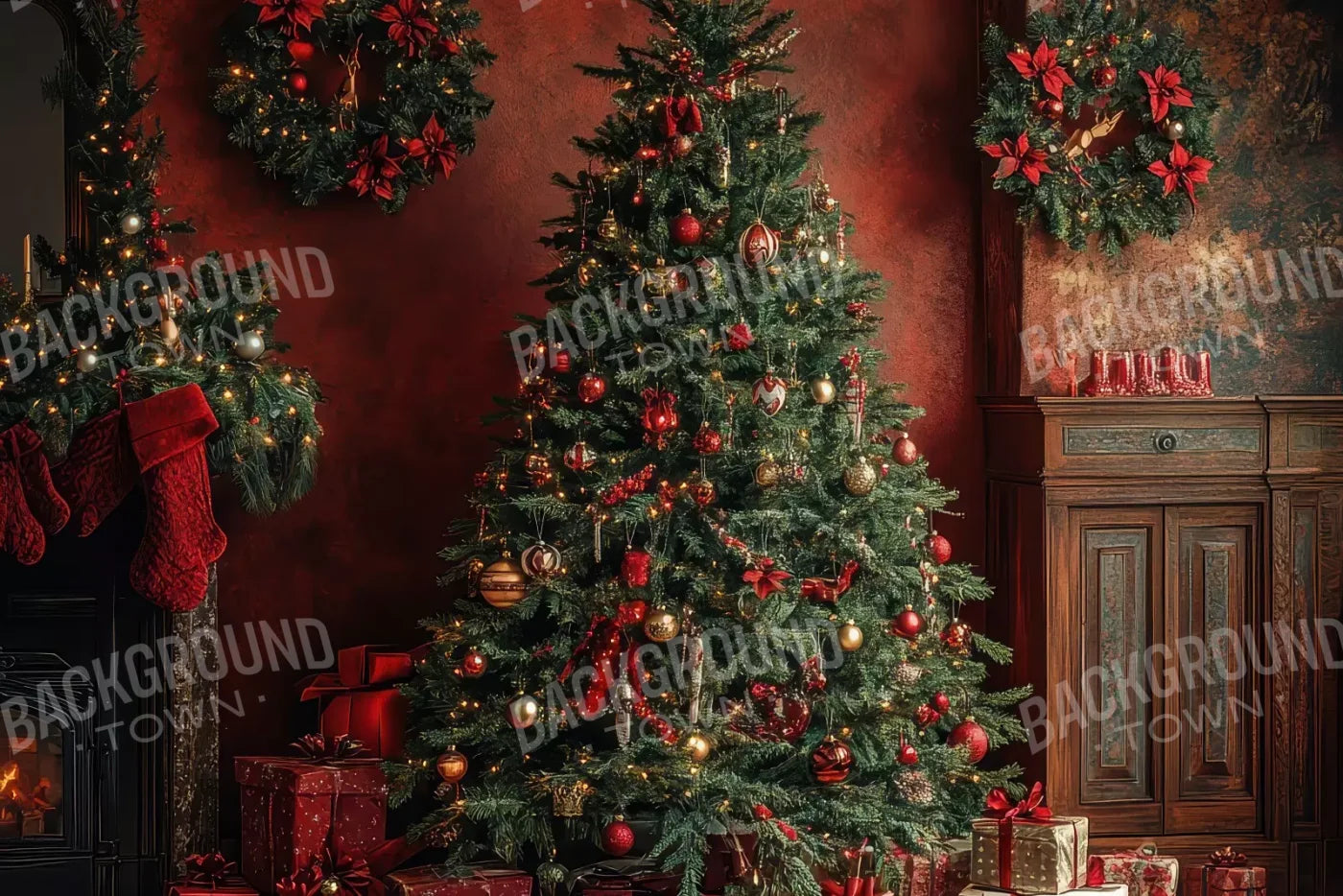 Classic Red Christmas 12’X8’ Ultracloth (144 X 96 Inch) Backdrop