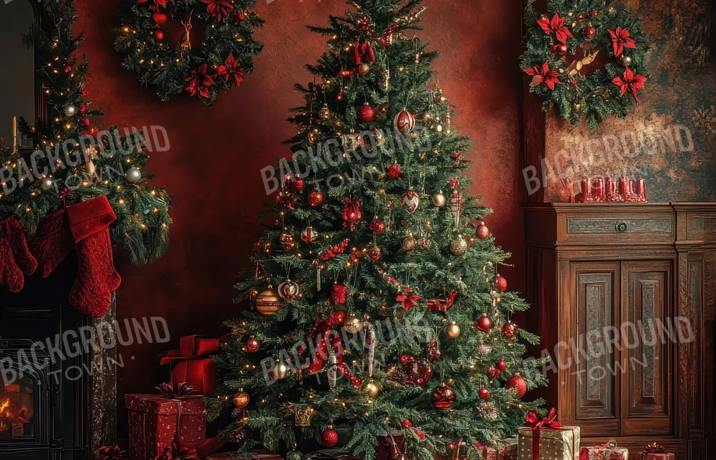 Classic Red Christmas 14’X9’ Ultracloth (168 X 108 Inch) Backdrop