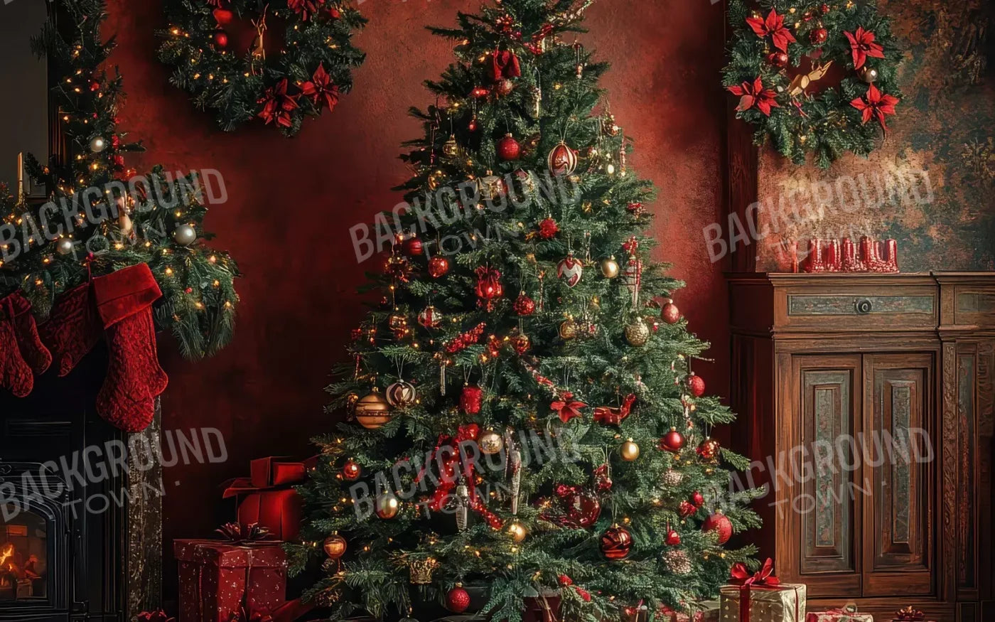 Classic Red Christmas 16’X10’ Ultracloth (192 X 120 Inch) Backdrop