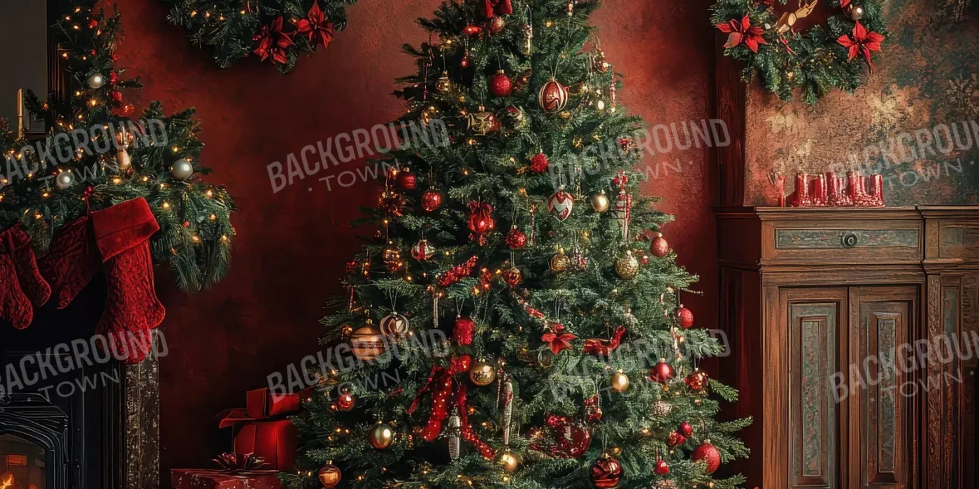 Classic Red Christmas 16’X8’ Ultracloth (192 X 96 Inch) Backdrop