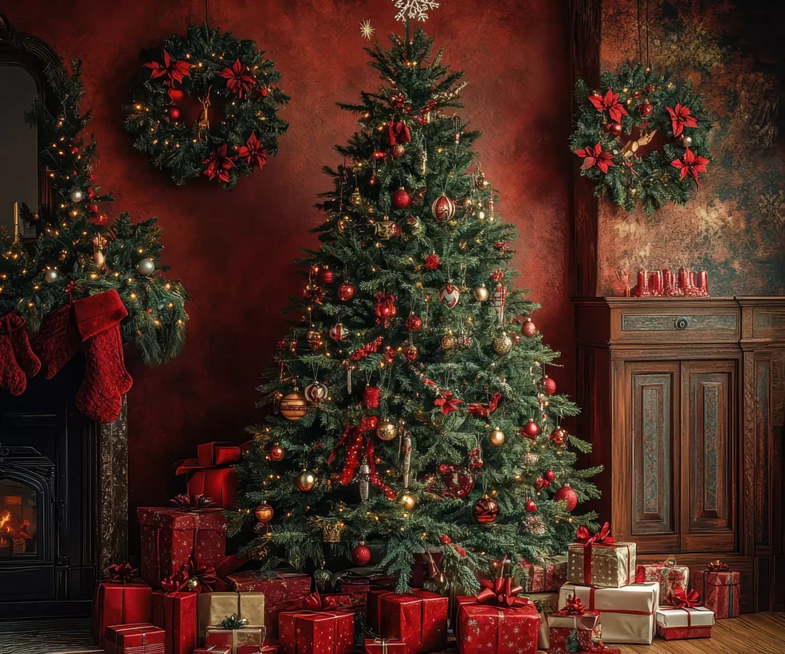 Classic Red Christmas 5’X4’2 Fleece (60 X 50 Inch) Backdrop
