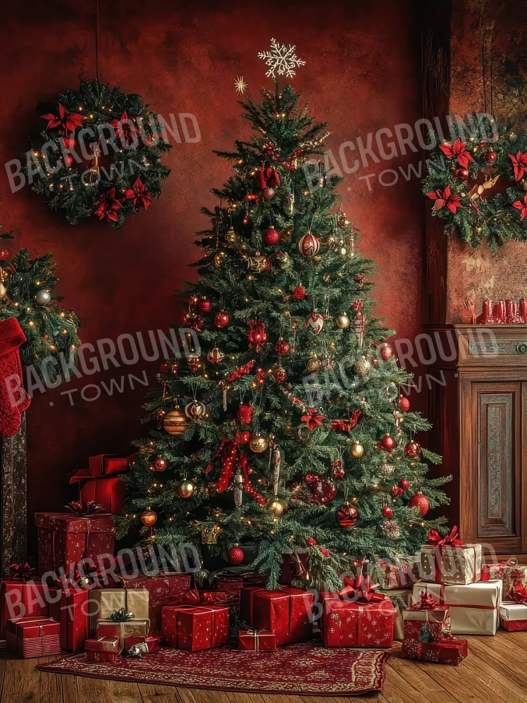 Classic Red Christmas 5’X6’8 Fleece (60 X 80 Inch) Backdrop