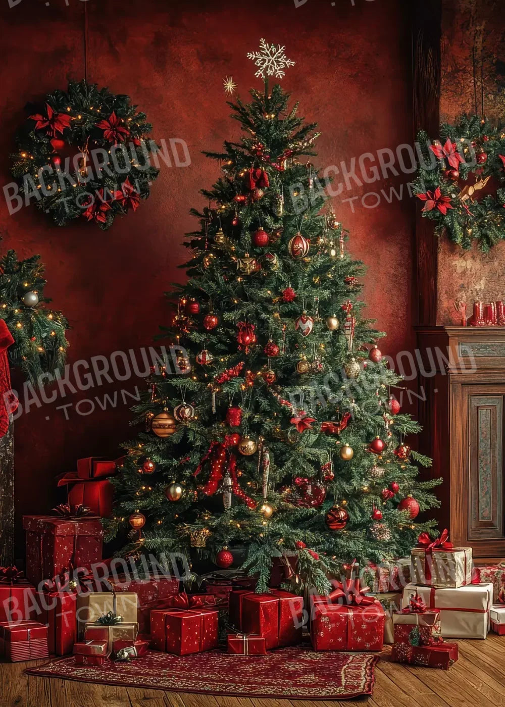 Classic Red Christmas 5’X7’ Ultracloth (60 X 84 Inch) Backdrop