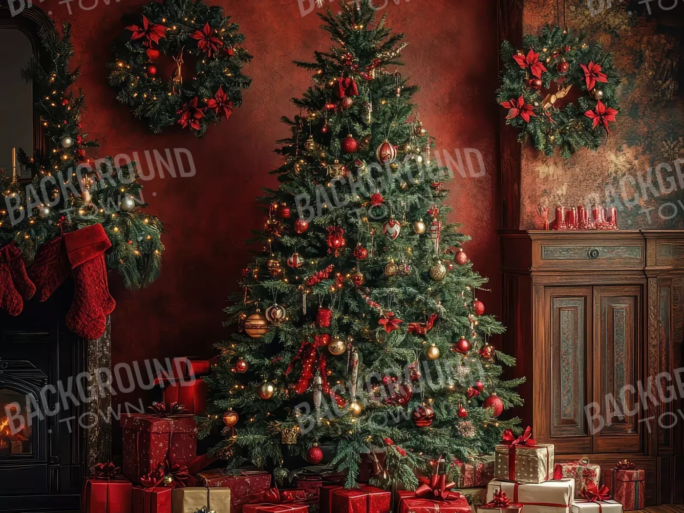 Classic Red Christmas 6’8X5’ Fleece (80 X 60 Inch) Backdrop