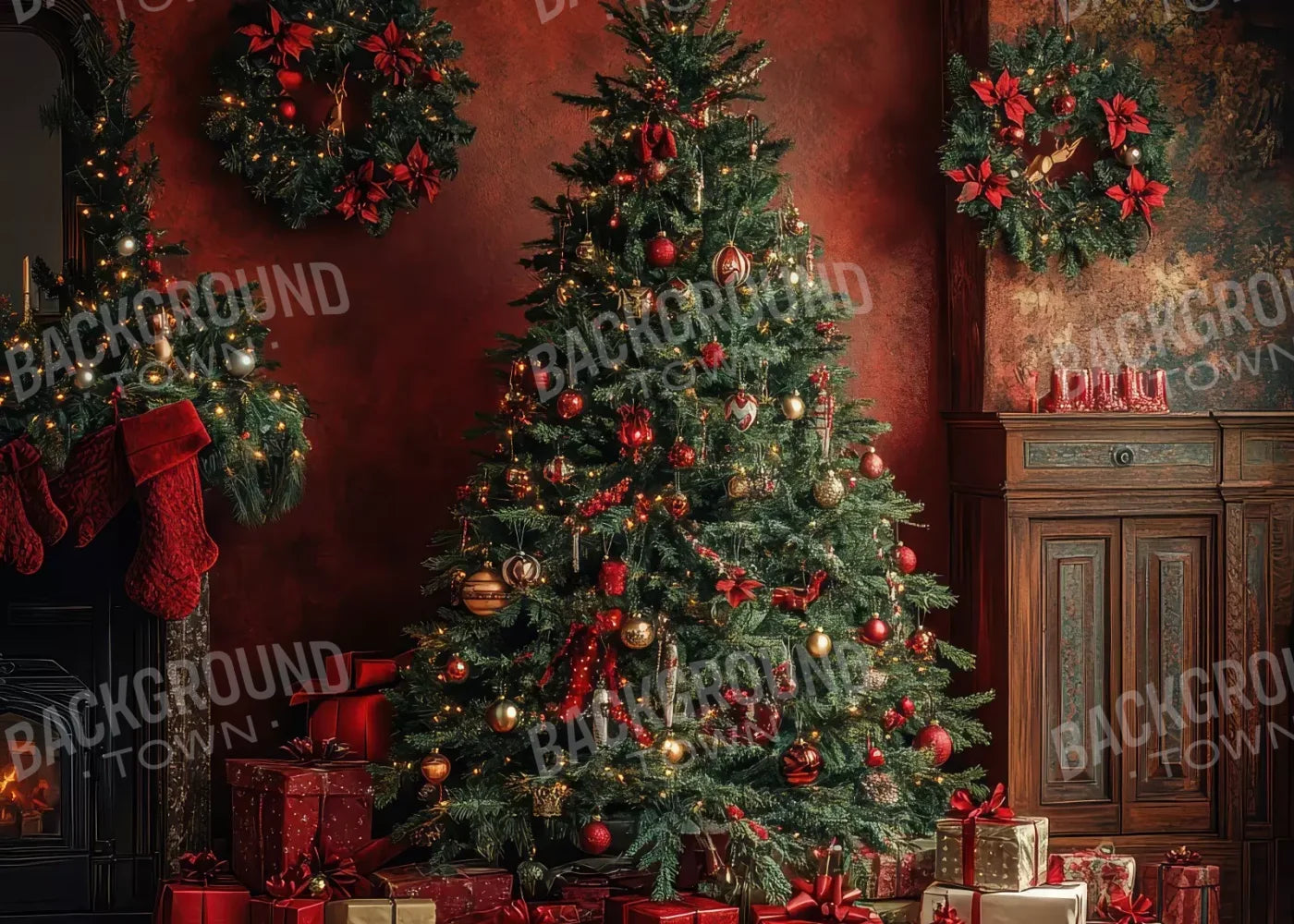 Classic Red Christmas 7’X5’ Ultracloth (84 X 60 Inch) Backdrop