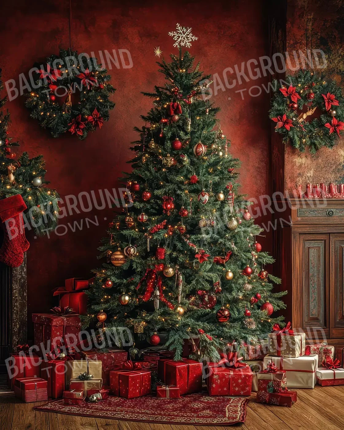 Classic Red Christmas 8’X10’ Fleece (96 X 120 Inch) Backdrop