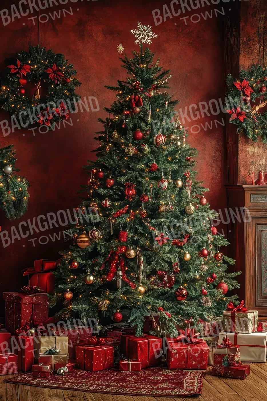 Classic Red Christmas 8’X12’ Ultracloth (96 X 144 Inch) Backdrop