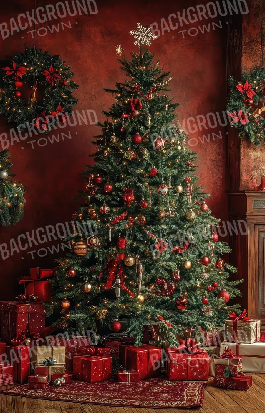 Classic Red Christmas 9’X14’ Ultracloth (108 X 168 Inch) Backdrop