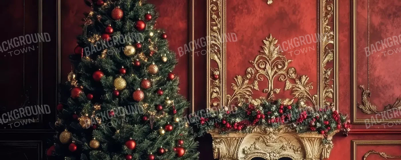 Classic Red Christmas Fireplace 20’X8’ Ultracloth (240 X 96 Inch) Backdrop