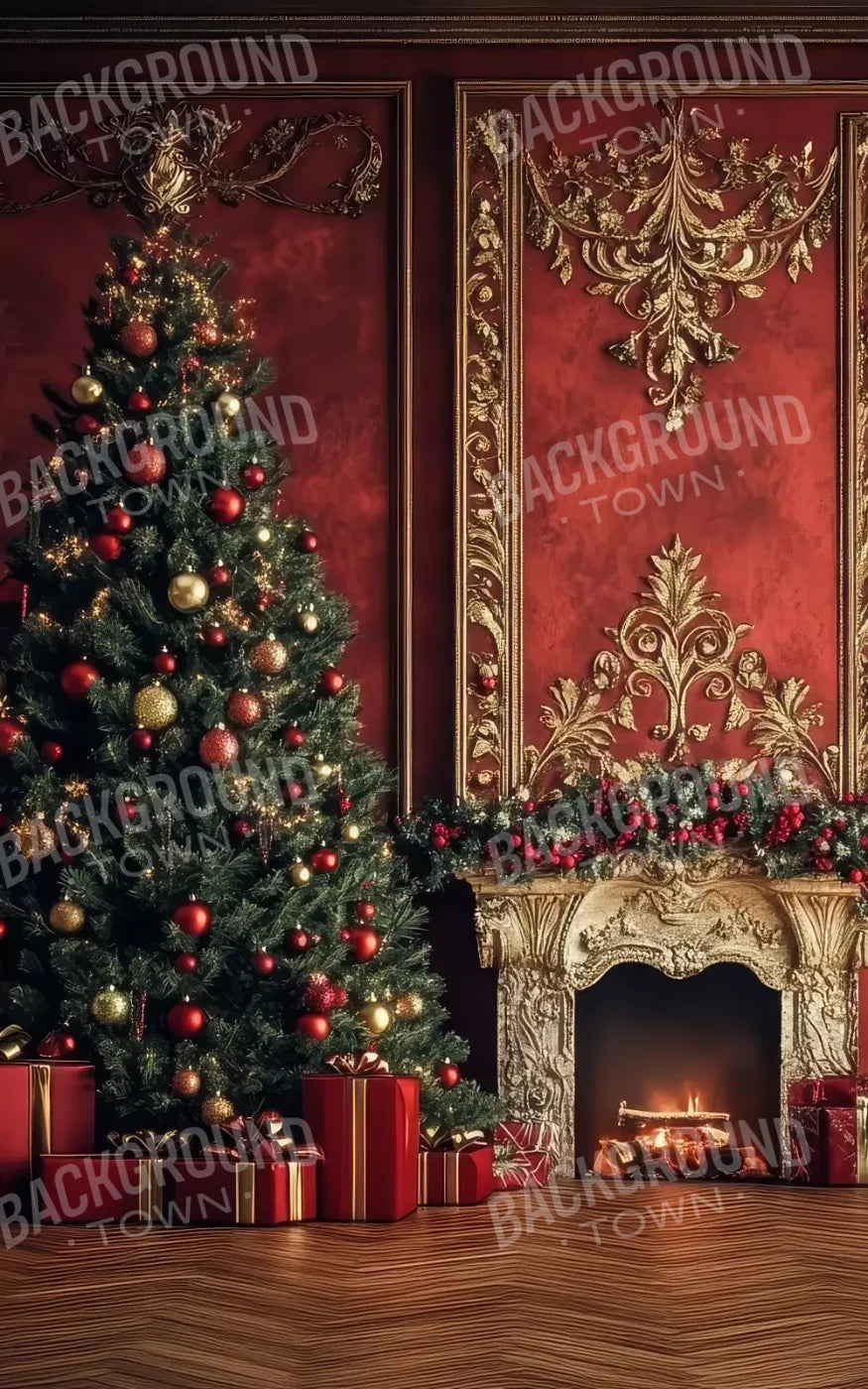 Classic Red Christmas Fireplace 5’X8’ Ultracloth (60 X 96 Inch) Backdrop