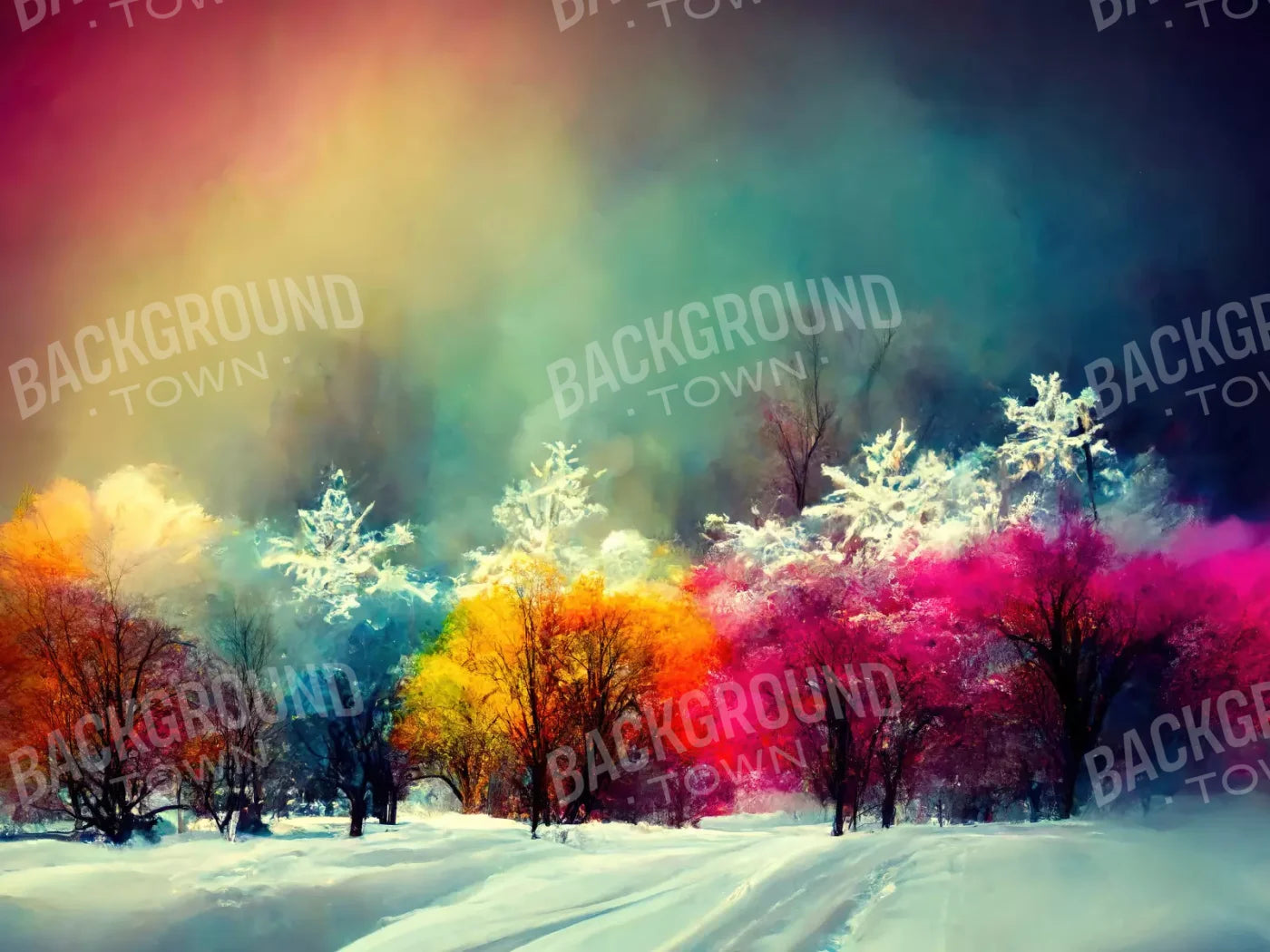 Colorful Snow Day 10X8 Fleece ( 120 X 96 Inch ) Backdrop