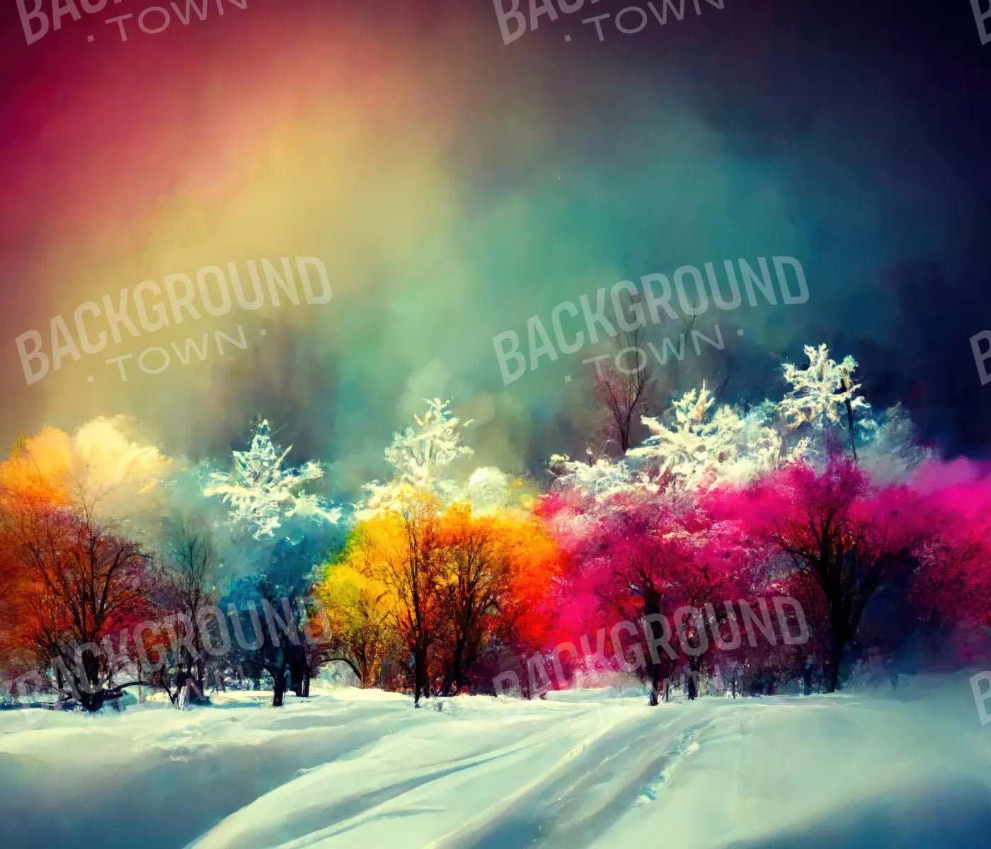 Colorful Snow Day 12X10 Ultracloth ( 144 X 120 Inch ) Backdrop