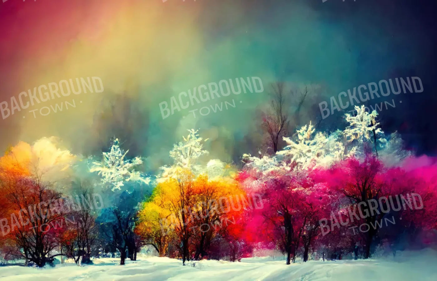 Colorful Snow Day 12X8 Ultracloth ( 144 X 96 Inch ) Backdrop