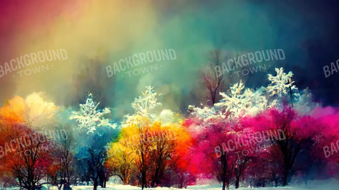Colorful Snow Day 14X8 Ultracloth ( 168 X 96 Inch ) Backdrop