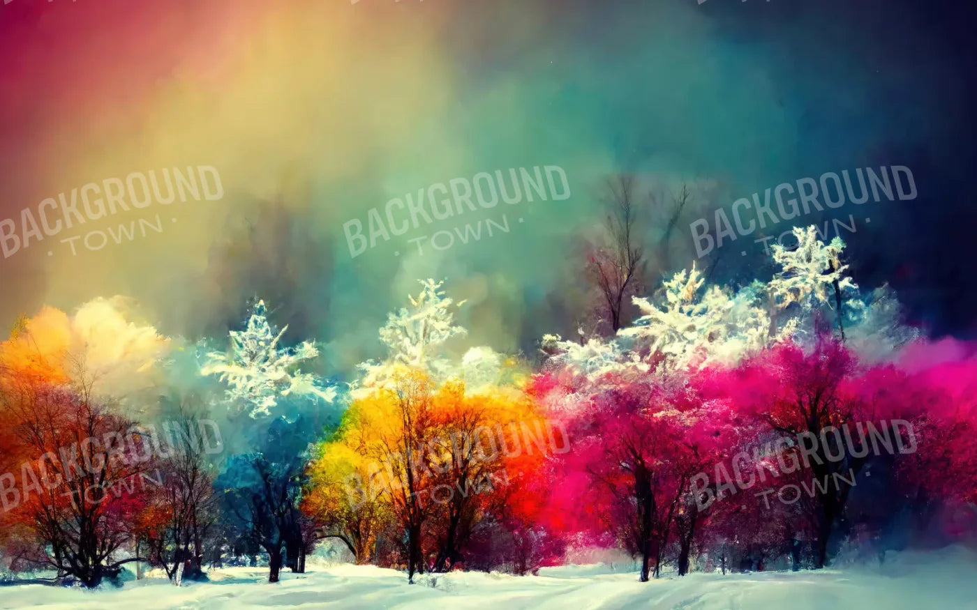 Colorful Snow Day 14X9 Ultracloth ( 168 X 108 Inch ) Backdrop