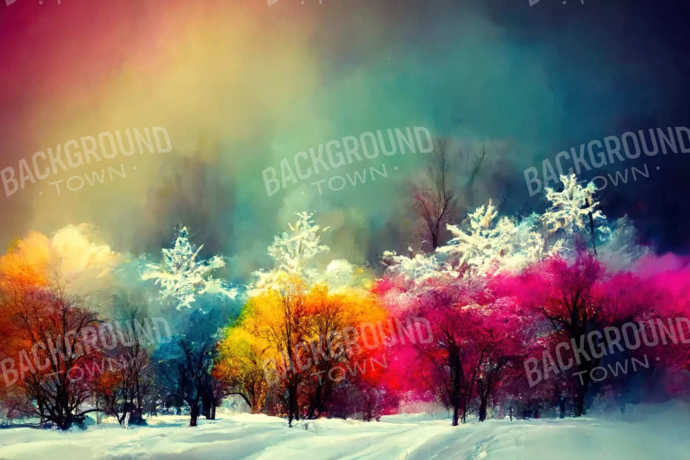 Colorful Snow Day 8X5 Ultracloth ( 96 X 60 Inch ) Backdrop