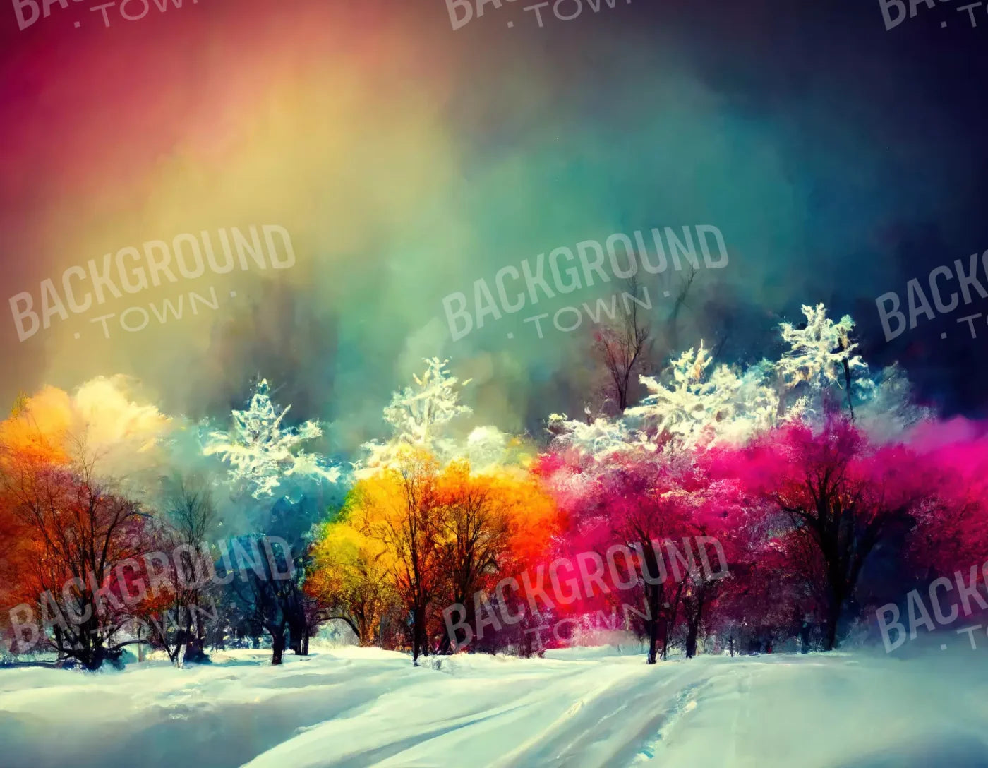 Colorful Snow Day 8X6 Fleece ( 96 X 72 Inch ) Backdrop