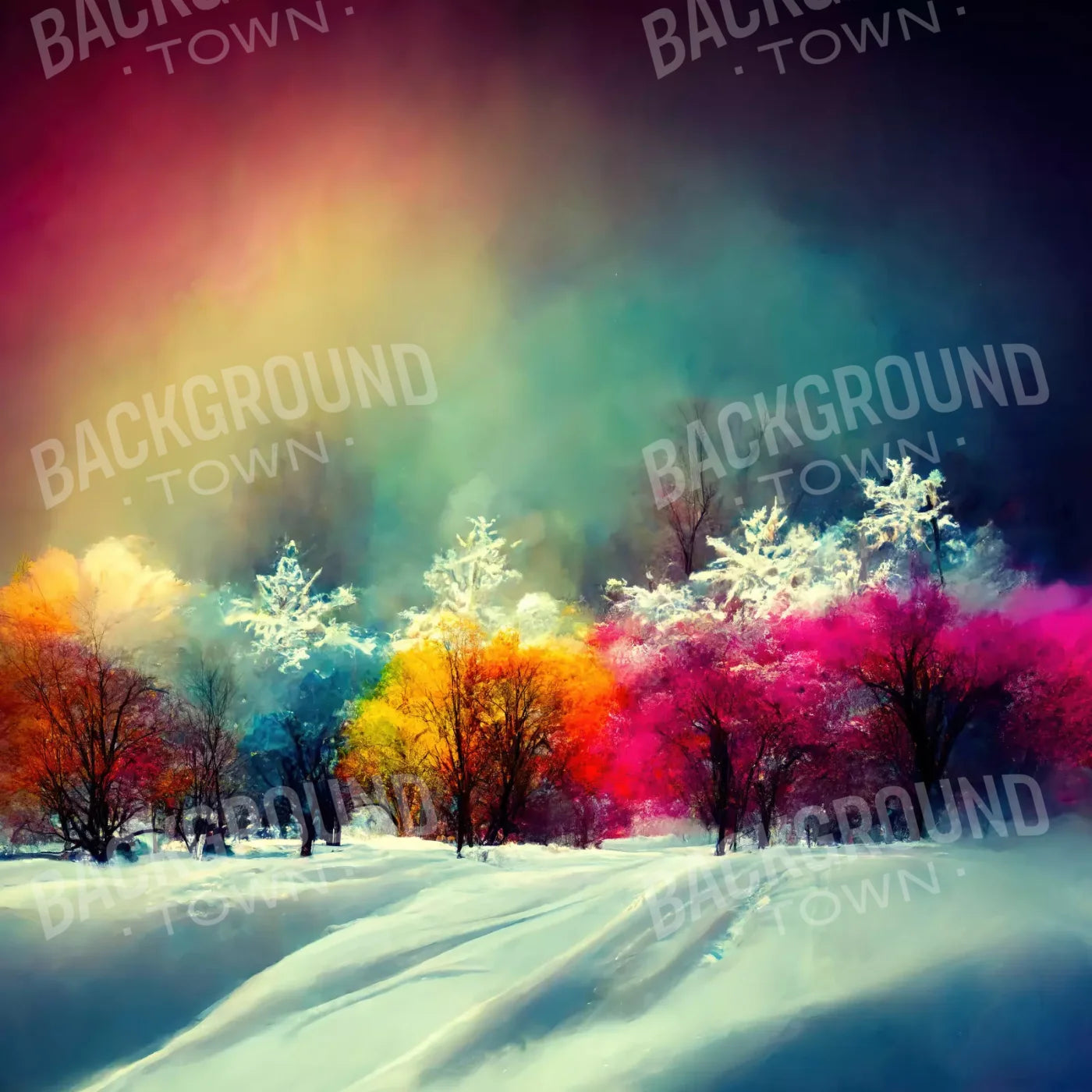 Colorful Snow Day 8X8 Fleece ( 96 X Inch ) Backdrop