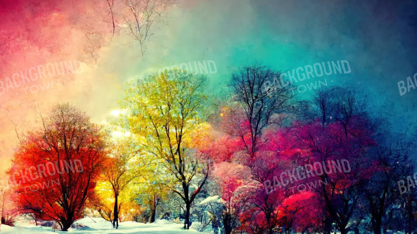Colorful Snow Days 14X8 Ultracloth ( 168 X 96 Inch ) Backdrop