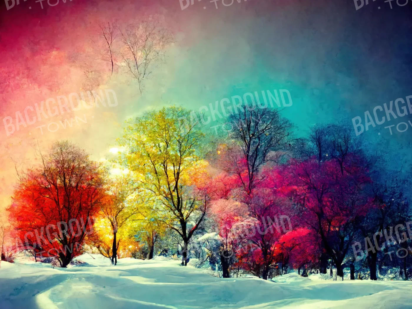 Colorful Snow Days 68X5 Fleece ( 80 X 60 Inch ) Backdrop