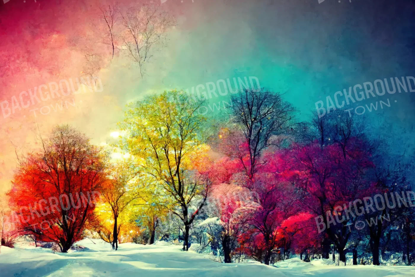 Colorful Snow Days 8X5 Ultracloth ( 96 X 60 Inch ) Backdrop