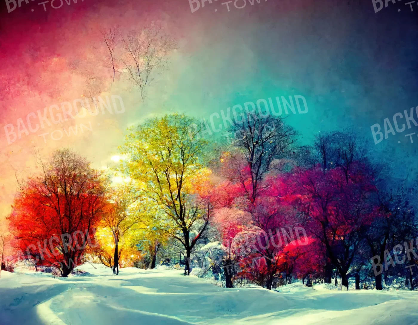 Colorful Snow Days 8X6 Fleece ( 96 X 72 Inch ) Backdrop