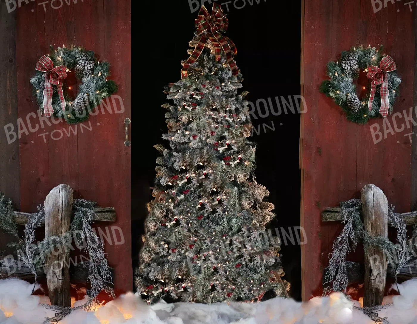 Country Christmas 8X6 Fleece ( 96 X 72 Inch ) Backdrop