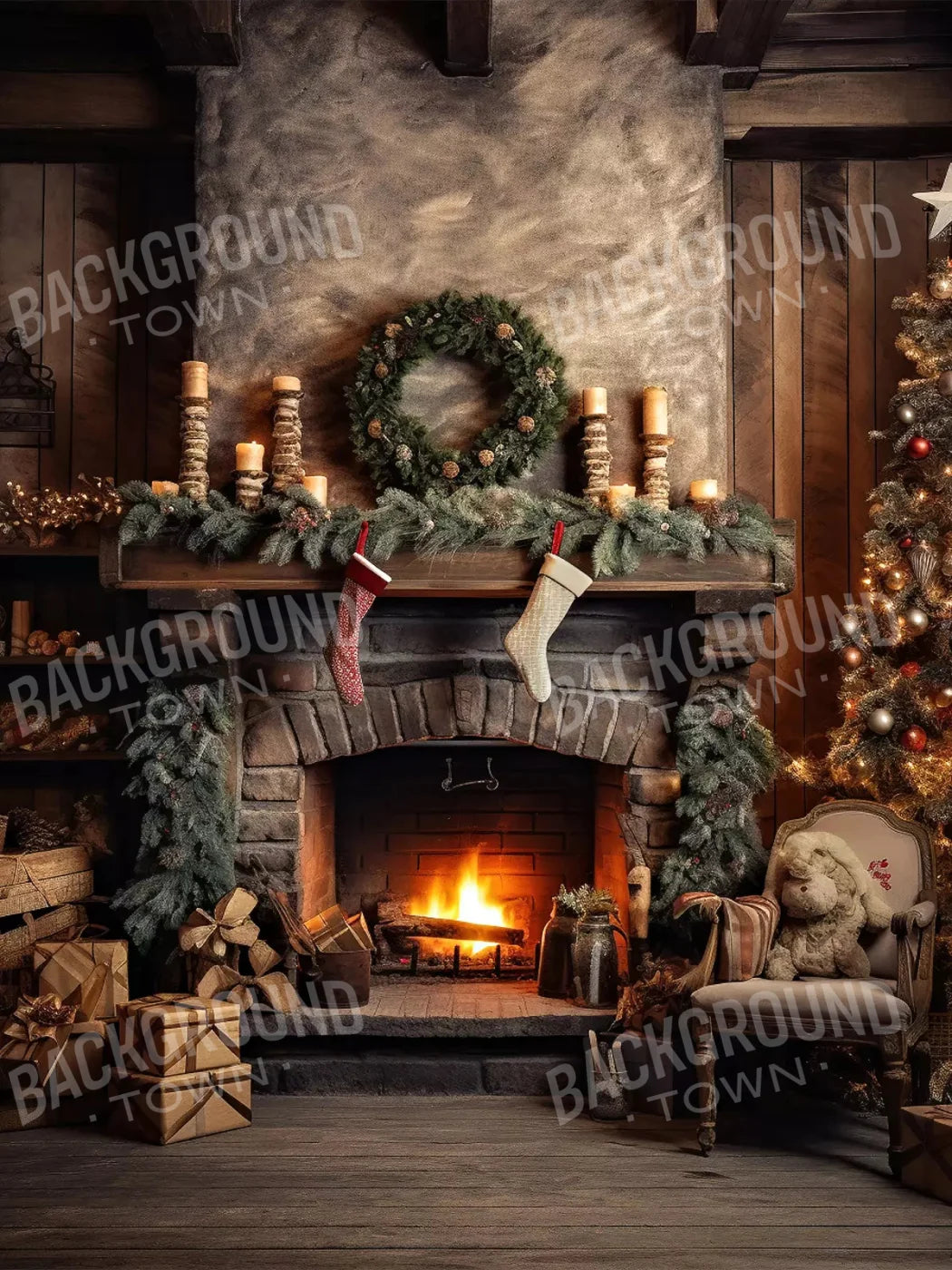 Country Christmas I 8X10 Fleece ( 96 X 120 Inch ) Backdrop