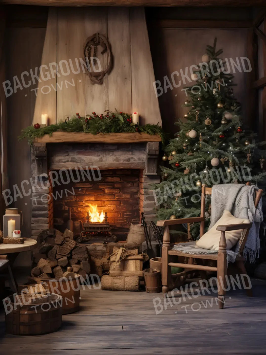 Country Christmas II 5’x6’8 Fleece (60 x 80 inch) Backdrop